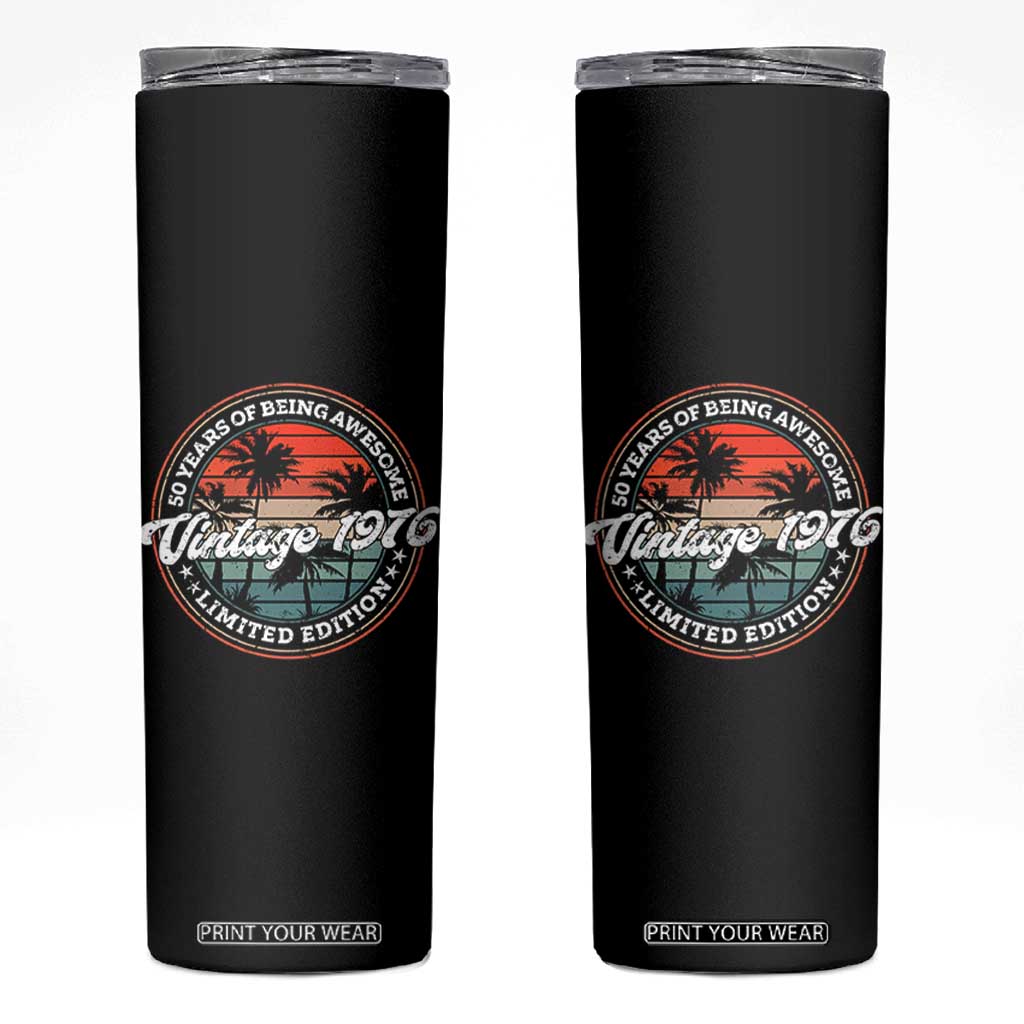 50th Birthday Gifts Skinny Tumbler Vintage 1976 50 Year Old Birthday TS10 Black Print Your Wear