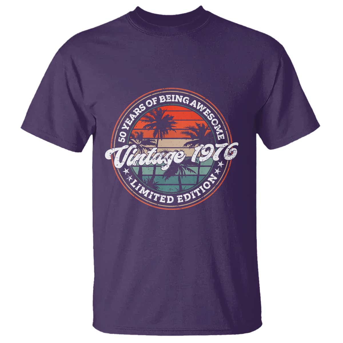 50th Birthday T Shirt - Vintage 1976 50 Year Old Birthday Gift Humor Tee TS10 Purple Print Your Wear