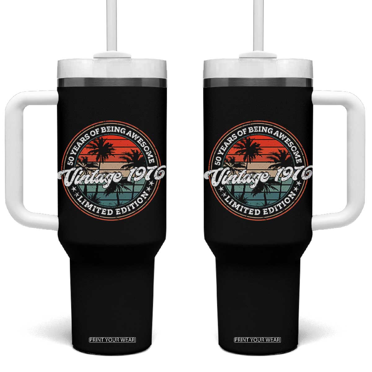 50th Birthday Gifts Tumbler With Handle Vintage 1976 50 Year Old Birthday TS10 One Size: 40 oz Black Print Your Wear