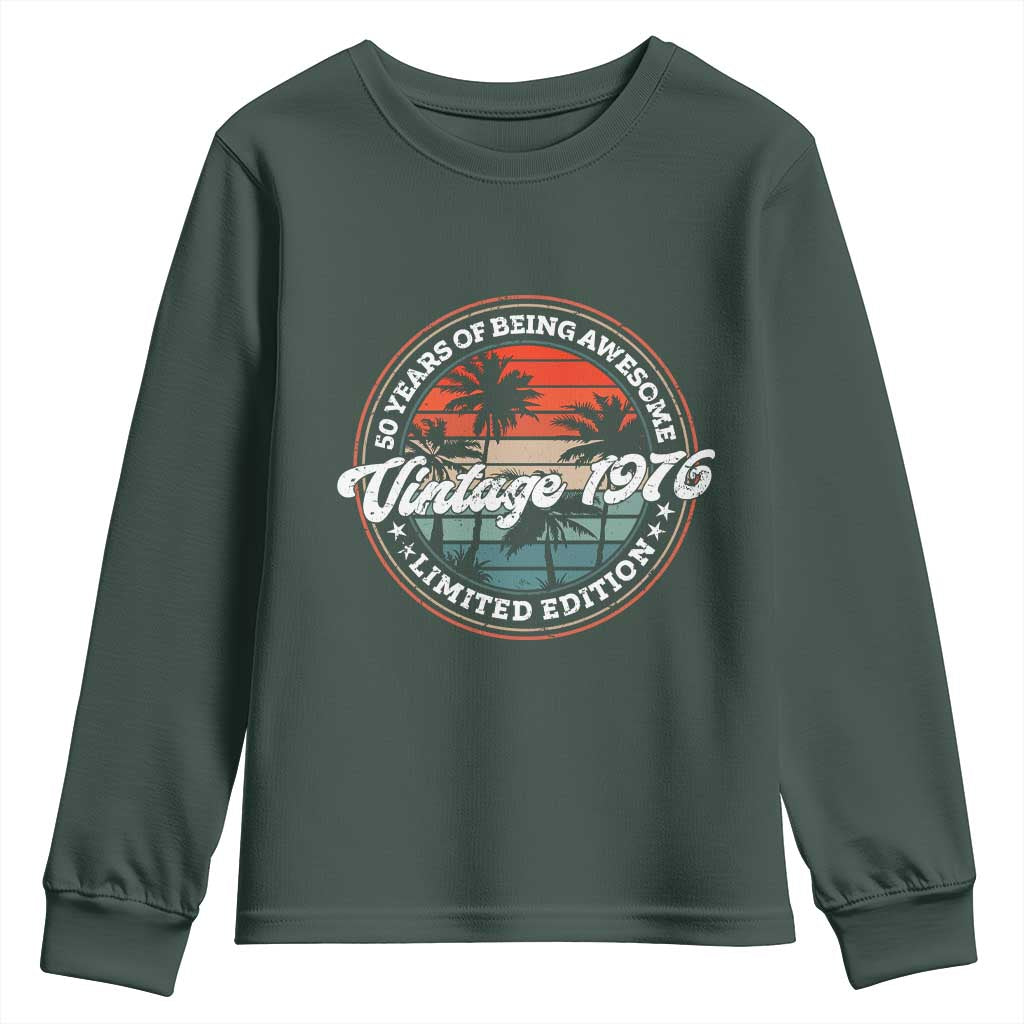 50th Birthday Gifts Youth Sweatshirt Vintage 1976 50 Year Old Birthday TS10 Dark Forest Green Print Your Wear
