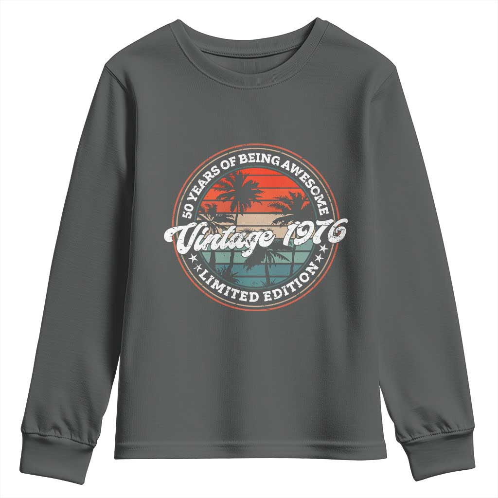 50th Birthday Gifts Youth Sweatshirt Vintage 1976 50 Year Old Birthday TS10 Dark Heather Print Your Wear
