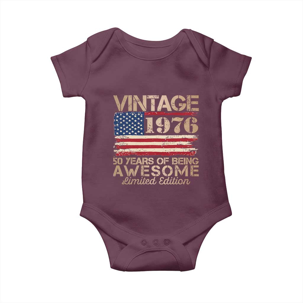 Vintage 1976 Birthday Baby Onesie 50 Years Of Being Awesome USA Flag TS10 Maroon Print Your Wear