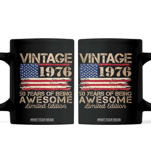 Vintage 1976 Birthday Coffee Mug 50 Years Of Being Awesome USA Flag TS10 Black Print Your Wear