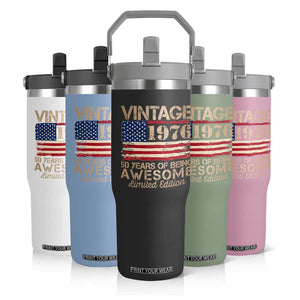 Vintage 1976 Birthday Flip Straw Tumbler 50 Years Of Being Awesome USA Flag TS10 Print Your Wear