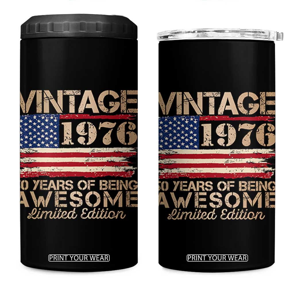 Vintage 1976 Birthday 4 in 1 Can Cooler Tumbler 50 Years Of Being Awesome USA Flag TS10 One Size: 16 oz Black Print Your Wear