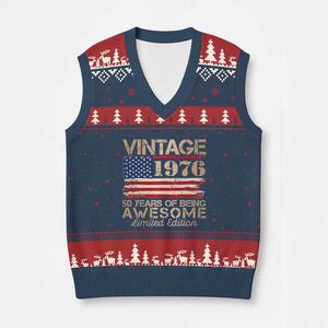 Vintage 1976 Birthday V-Neck Knit Sweater Vest 50 Years Of Being Awesome USA Flag TS10 Navy Red Print Your Wear