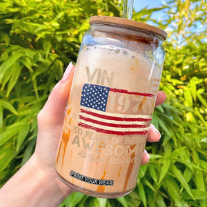Vintage 1976 Birthday Glass Can 50 Years Of Being Awesome USA Flag TS10 Black Print Your Wear