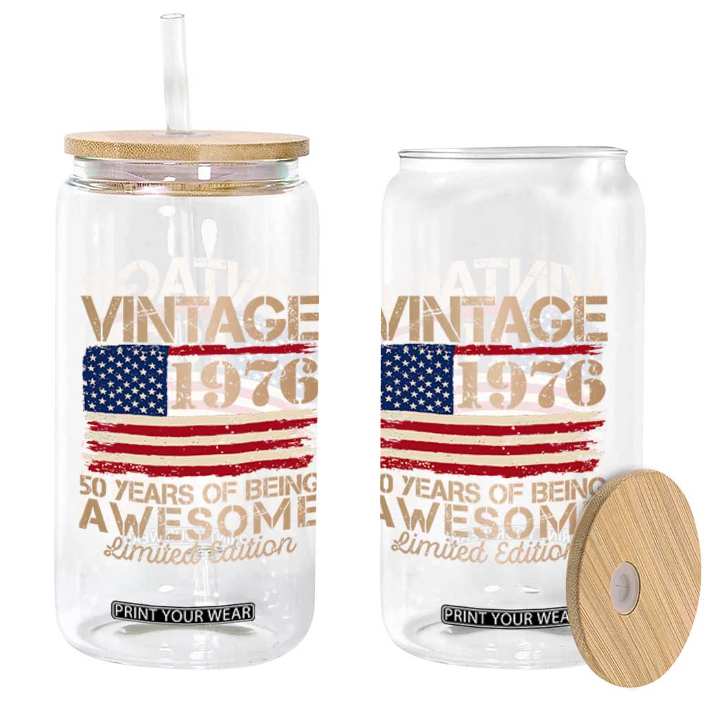Vintage 1976 Birthday Glass Can 50 Years Of Being Awesome USA Flag TS10 Print Your Wear