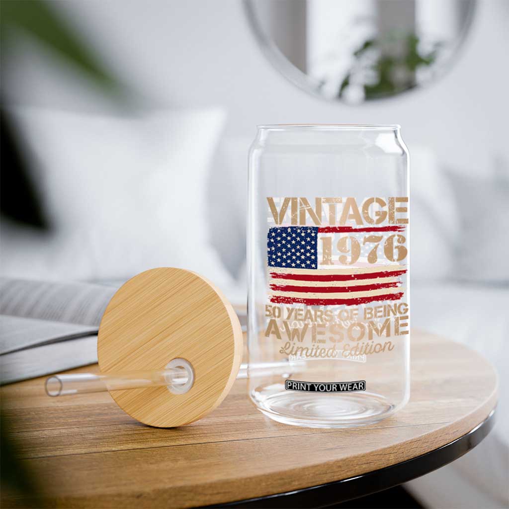 Vintage 1976 Birthday Glass Can 50 Years Of Being Awesome USA Flag TS10 Print Your Wear