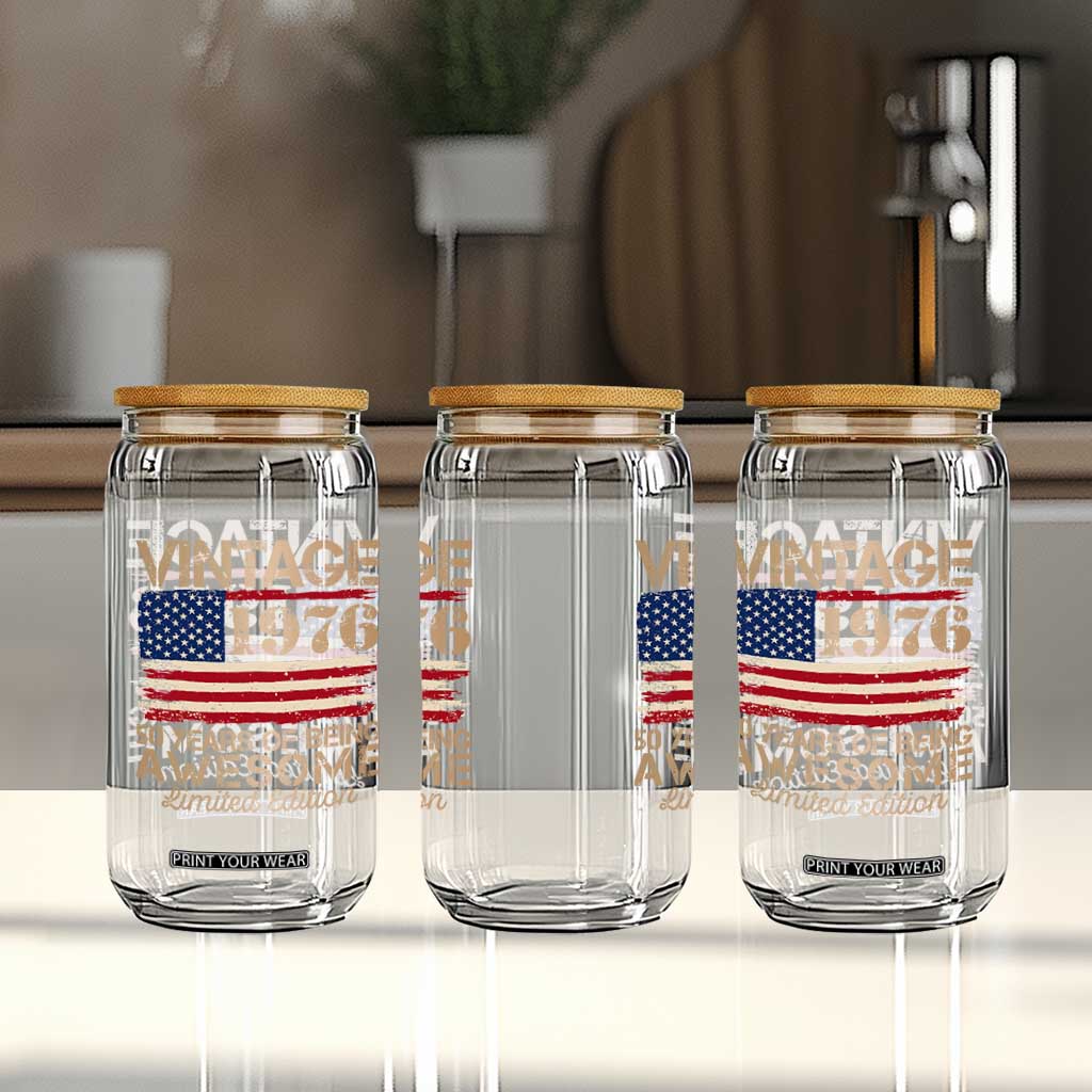Vintage 1976 Birthday Glass Can 50 Years Of Being Awesome USA Flag TS10 Print Your Wear