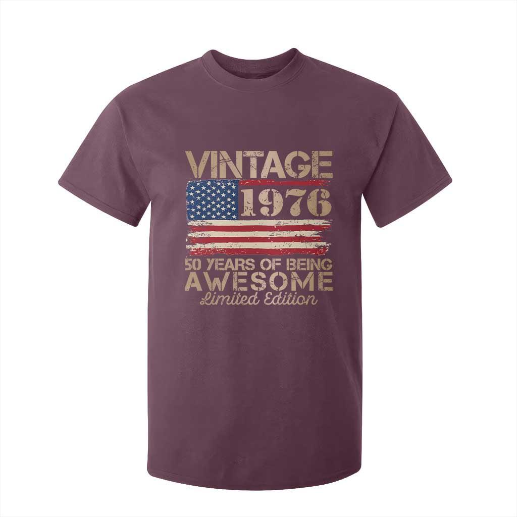 Vintage 1976 Birthday T Shirt For Kid 50 Years Of Being Awesome USA Flag TS10 Maroon Print Your Wear