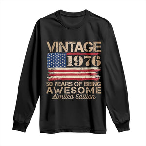 Vintage 1976 Birthday Long Sleeve Shirt 50 Years Of Being Awesome USA Flag TS10 Black Print Your Wear