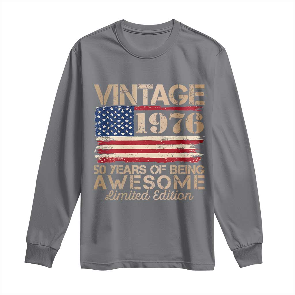 Vintage 1976 Birthday Long Sleeve Shirt 50 Years Of Being Awesome USA Flag TS10 Charcoal Print Your Wear