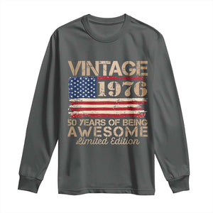 Vintage 1976 Birthday Long Sleeve Shirt 50 Years Of Being Awesome USA Flag TS10 Dark Heather Print Your Wear