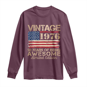 Vintage 1976 Birthday Long Sleeve Shirt 50 Years Of Being Awesome USA Flag TS10 Maroon Print Your Wear