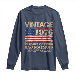 Vintage 1976 Birthday Long Sleeve Shirt 50 Years Of Being Awesome USA Flag TS10 Navy Print Your Wear