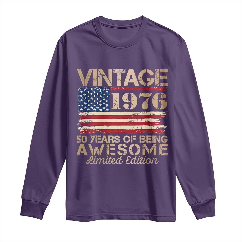 Vintage 1976 Birthday Long Sleeve Shirt 50 Years Of Being Awesome USA Flag TS10 Purple Print Your Wear