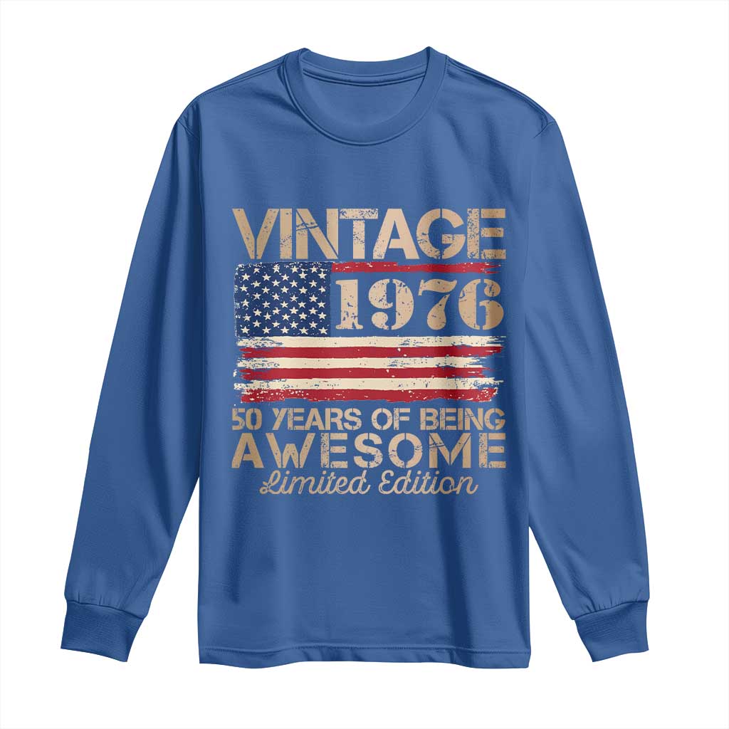 Vintage 1976 Birthday Long Sleeve Shirt 50 Years Of Being Awesome USA Flag TS10 Royal Blue Print Your Wear