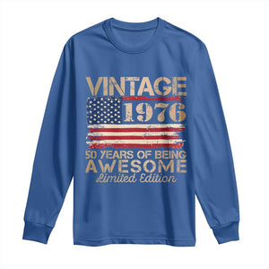 Vintage 1976 Birthday Long Sleeve Shirt 50 Years Of Being Awesome USA Flag TS10 Royal Blue Print Your Wear