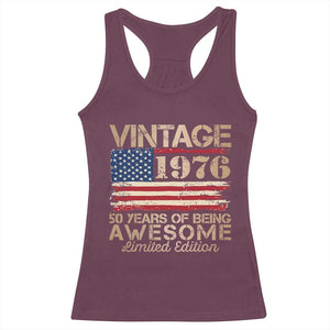 Vintage 1976 Birthday Racerback Tank Top 50 Years Of Being Awesome USA Flag TS10 Maroon Print Your Wear