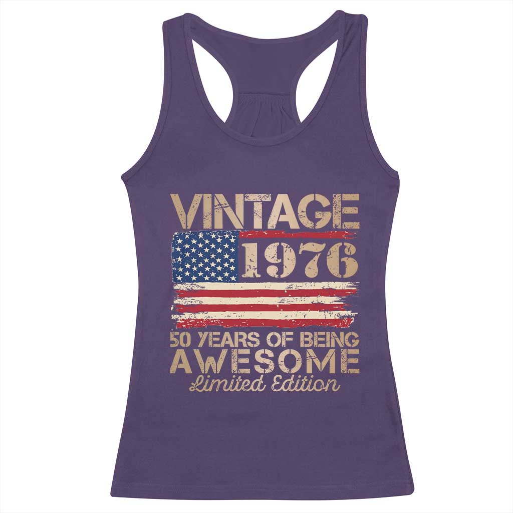 Vintage 1976 Birthday Racerback Tank Top 50 Years Of Being Awesome USA Flag TS10 Purple Print Your Wear