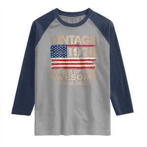 Vintage 1976 Birthday Raglan Shirt 50 Years Of Being Awesome USA Flag TS10 Sport Gray Navy Print Your Wear