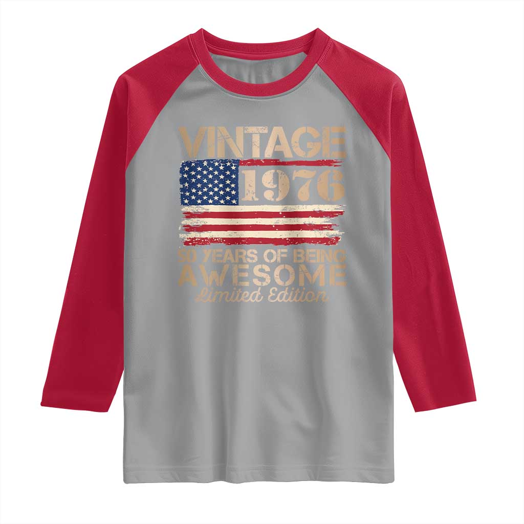 Vintage 1976 Birthday Raglan Shirt 50 Years Of Being Awesome USA Flag TS10 Sport Gray Red Print Your Wear