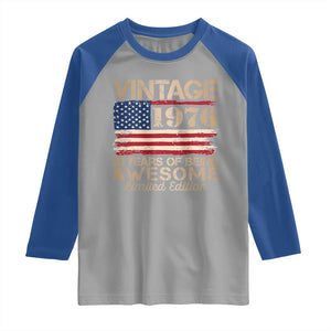 Vintage 1976 Birthday Raglan Shirt 50 Years Of Being Awesome USA Flag TS10 Sport Gray Royal Print Your Wear