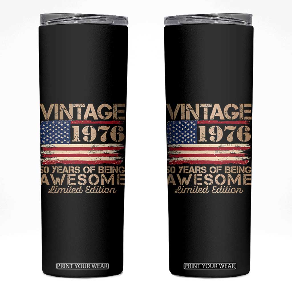 Vintage 1976 Birthday Skinny Tumbler 50 Years Of Being Awesome USA Flag TS10 Black Print Your Wear