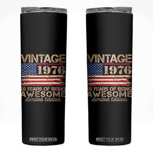 Vintage 1976 Birthday Skinny Tumbler 50 Years Of Being Awesome USA Flag TS10 Black Print Your Wear