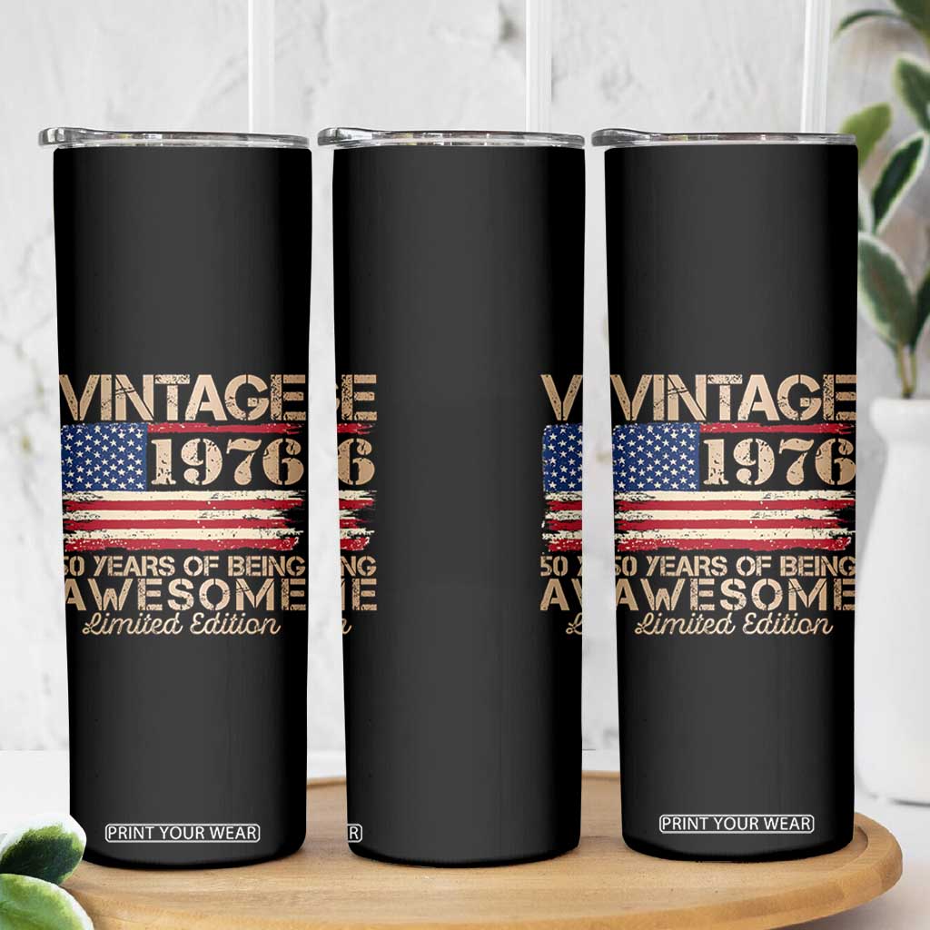 Vintage 1976 Birthday Skinny Tumbler 50 Years Of Being Awesome USA Flag TS10 Print Your Wear