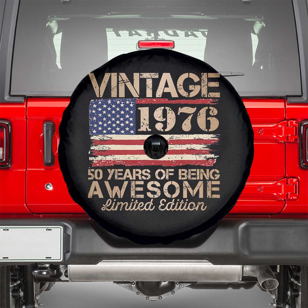 Vintage 1976 Birthday Spare Tire Cover 50 Years Of Being Awesome USA Flag TS10 Black Print Your Wear