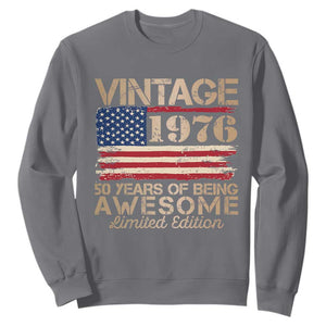 Vintage 1976 Birthday Sweatshirt 50 Years Of Being Awesome USA Flag TS10 Charcoal Print Your Wear