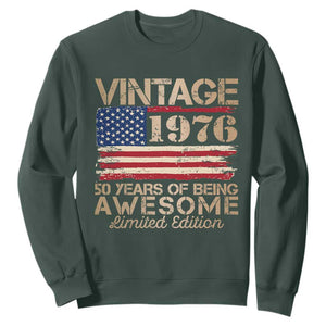 Vintage 1976 Birthday Sweatshirt 50 Years Of Being Awesome USA Flag TS10 Dark Forest Green Print Your Wear