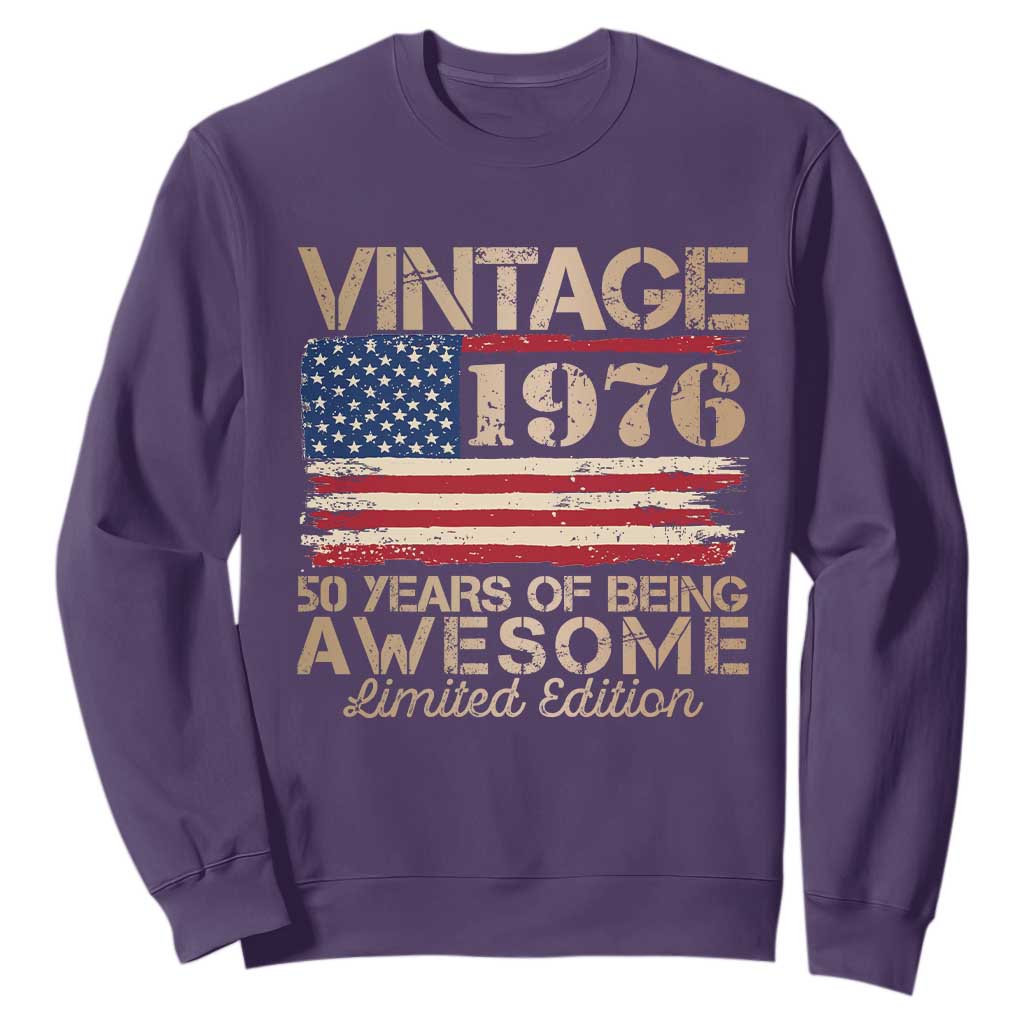 Vintage 1976 Birthday Sweatshirt 50 Years Of Being Awesome USA Flag TS10 Purple Print Your Wear