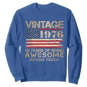 Vintage 1976 Birthday Sweatshirt 50 Years Of Being Awesome USA Flag TS10 Royal Blue Print Your Wear