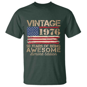 Vintage 1976 Birthday T Shirt - 50 Years Of Being Awesome USA Flag Patriotic Tee TS10 Dark Forest Green Print Your Wear