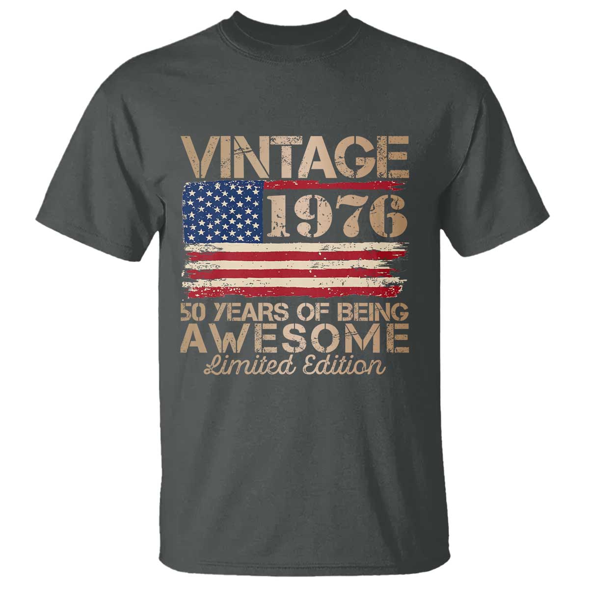 Vintage 1976 Birthday T Shirt - 50 Years Of Being Awesome USA Flag Patriotic Tee TS10 Dark Heather Print Your Wear