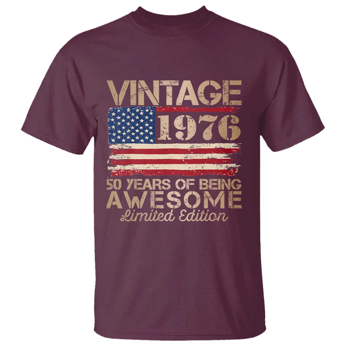Vintage 1976 Birthday T Shirt - 50 Years Of Being Awesome USA Flag Patriotic Tee TS10 Maroon Print Your Wear