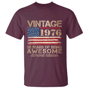 Vintage 1976 Birthday T Shirt - 50 Years Of Being Awesome USA Flag Patriotic Tee TS10 Maroon Print Your Wear