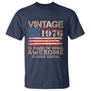 Vintage 1976 Birthday T Shirt - 50 Years Of Being Awesome USA Flag Patriotic Tee TS10 Navy Print Your Wear