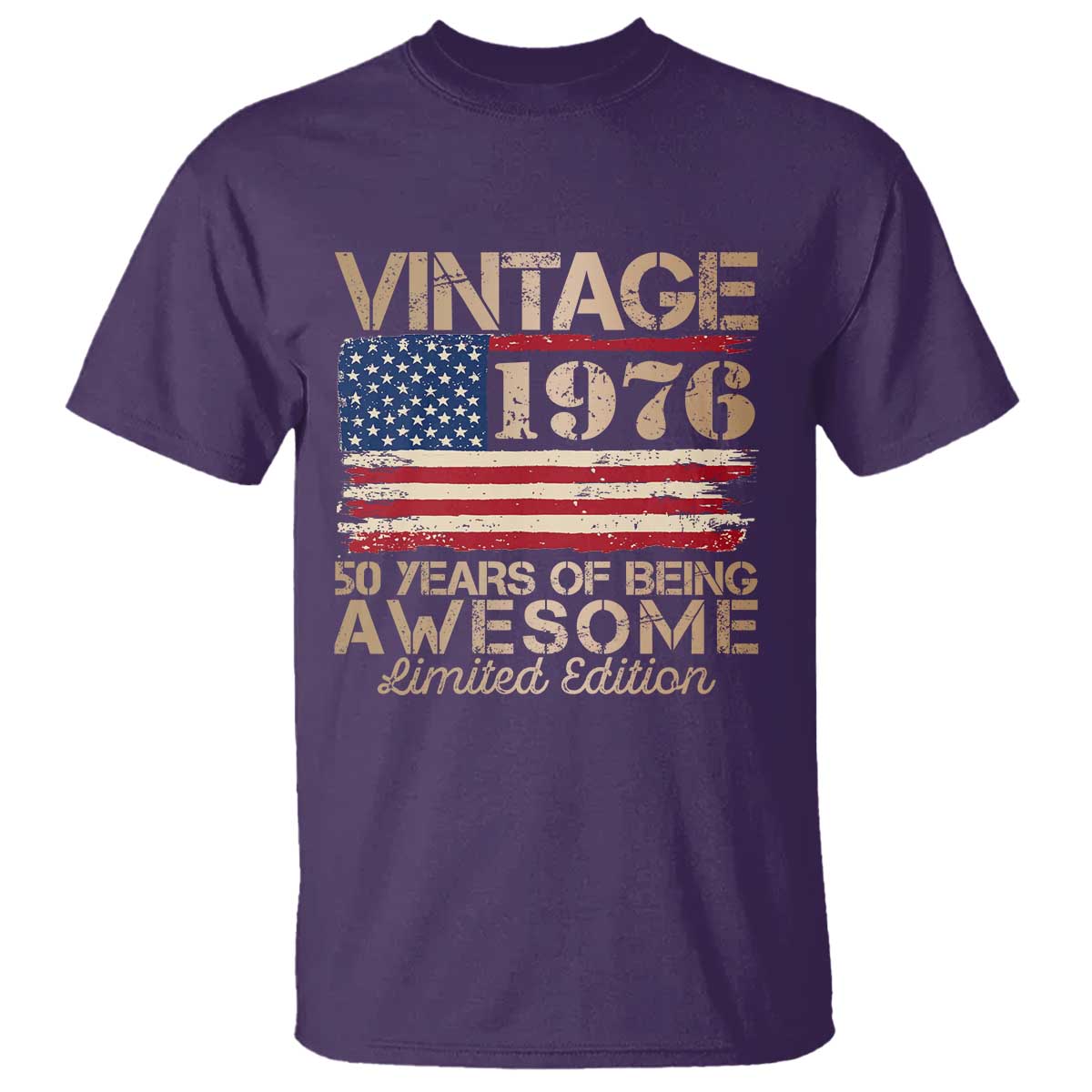 Vintage 1976 Birthday T Shirt - 50 Years Of Being Awesome USA Flag Patriotic Tee TS10 Purple Print Your Wear