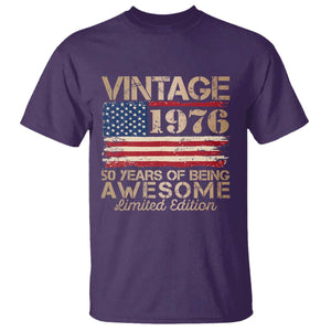 Vintage 1976 Birthday T Shirt - 50 Years Of Being Awesome USA Flag Patriotic Tee TS10 Purple Print Your Wear