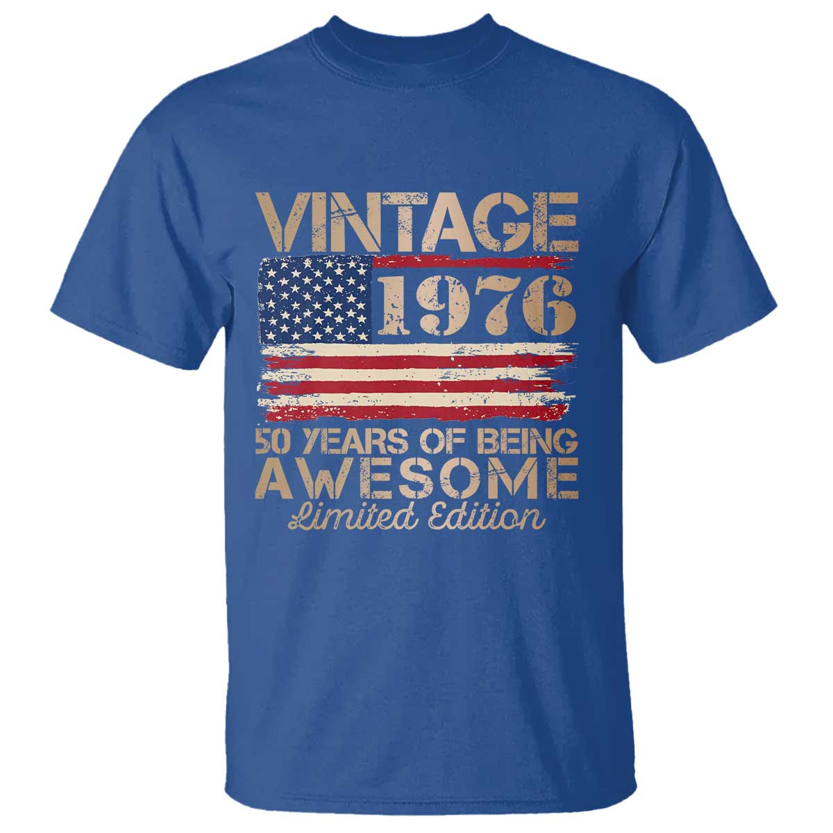 Vintage 1976 Birthday T Shirt - 50 Years Of Being Awesome USA Flag Patriotic Tee TS10 Royal Blue Print Your Wear