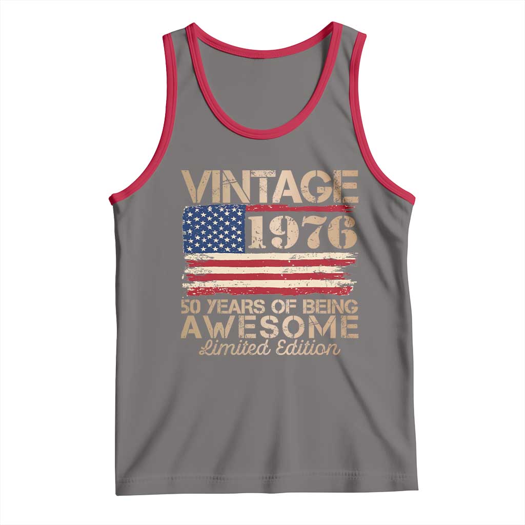 Vintage 1976 Birthday Tank Top 50 Years Of Being Awesome USA Flag TS10 Deep Heather Red Print Your Wear