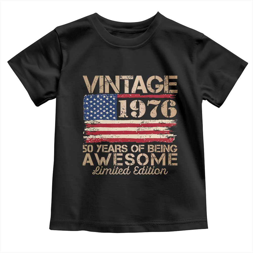 Vintage 1976 Birthday Toddler T Shirt 50 Years Of Being Awesome USA Flag TS10 Black Print Your Wear