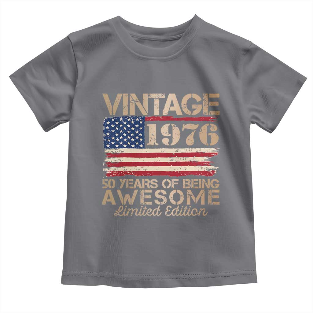 Vintage 1976 Birthday Toddler T Shirt 50 Years Of Being Awesome USA Flag TS10 Charcoal Print Your Wear