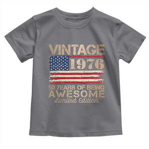 Vintage 1976 Birthday Toddler T Shirt 50 Years Of Being Awesome USA Flag TS10 Charcoal Print Your Wear