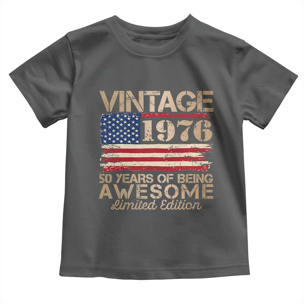 Vintage 1976 Birthday Toddler T Shirt 50 Years Of Being Awesome USA Flag TS10 Dark Heather Print Your Wear