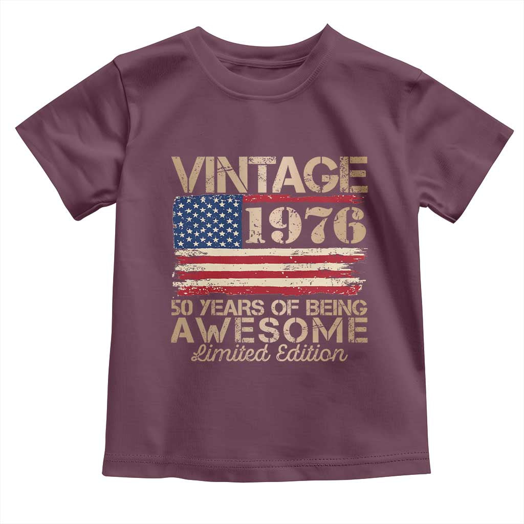 Vintage 1976 Birthday Toddler T Shirt 50 Years Of Being Awesome USA Flag TS10 Maroon Print Your Wear